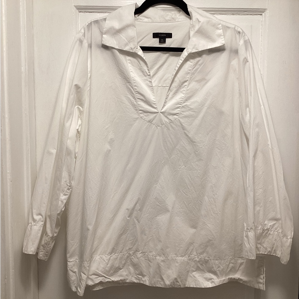 J. CREW Classic White V-Neck Popover 100% Cotton